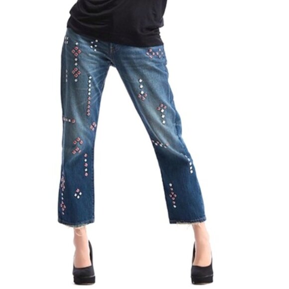 Levi's Denim - Levi’s 501, Rare Cream & Red Enamel Studded Straight Jeans